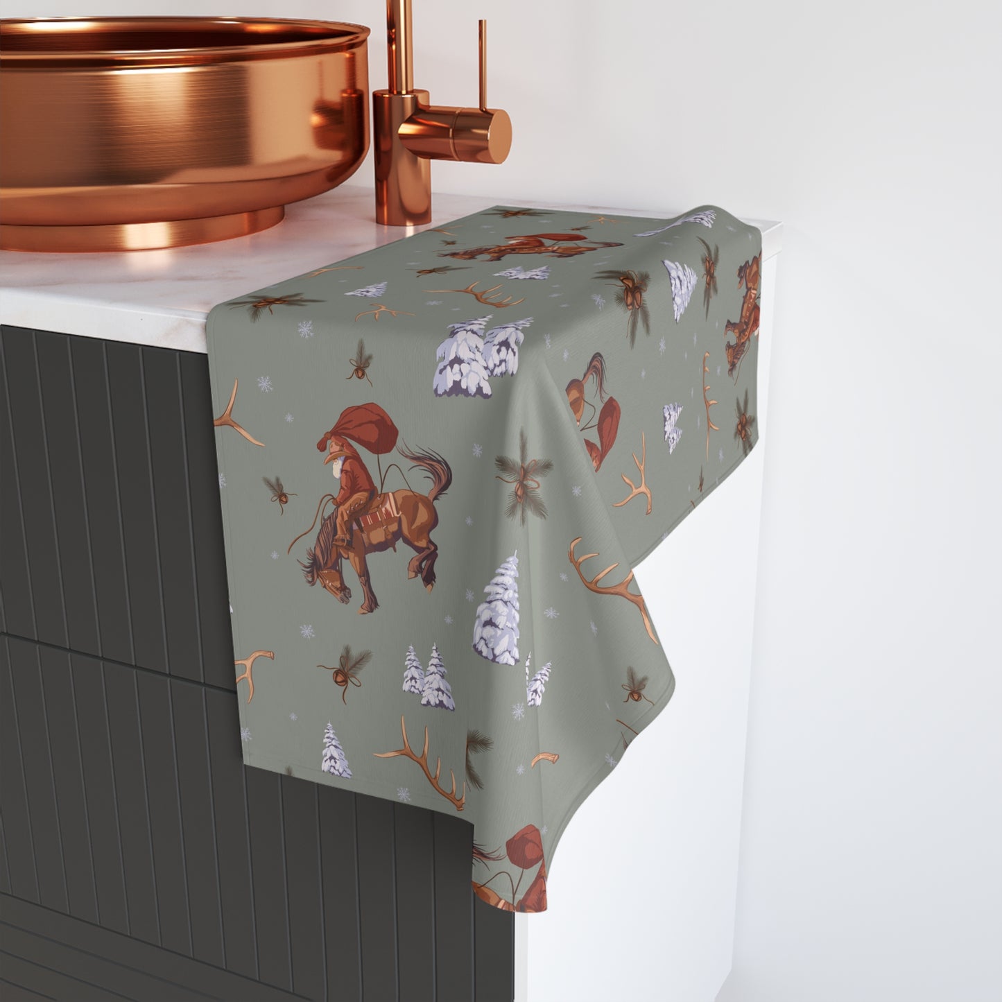 Cowboy Santa Hand Towel in Sage