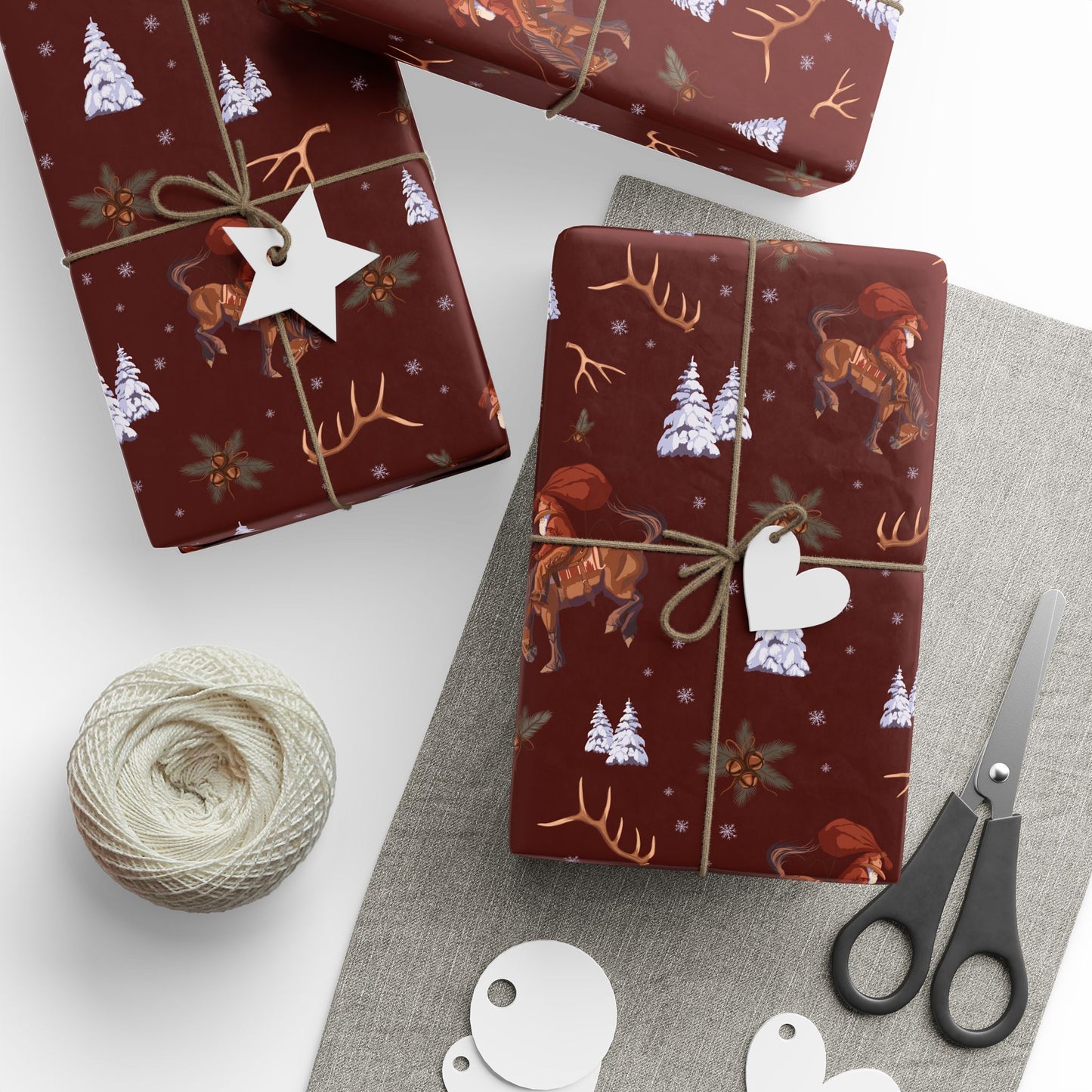 Cowboy Santa Wrapping Paper in Burgundy