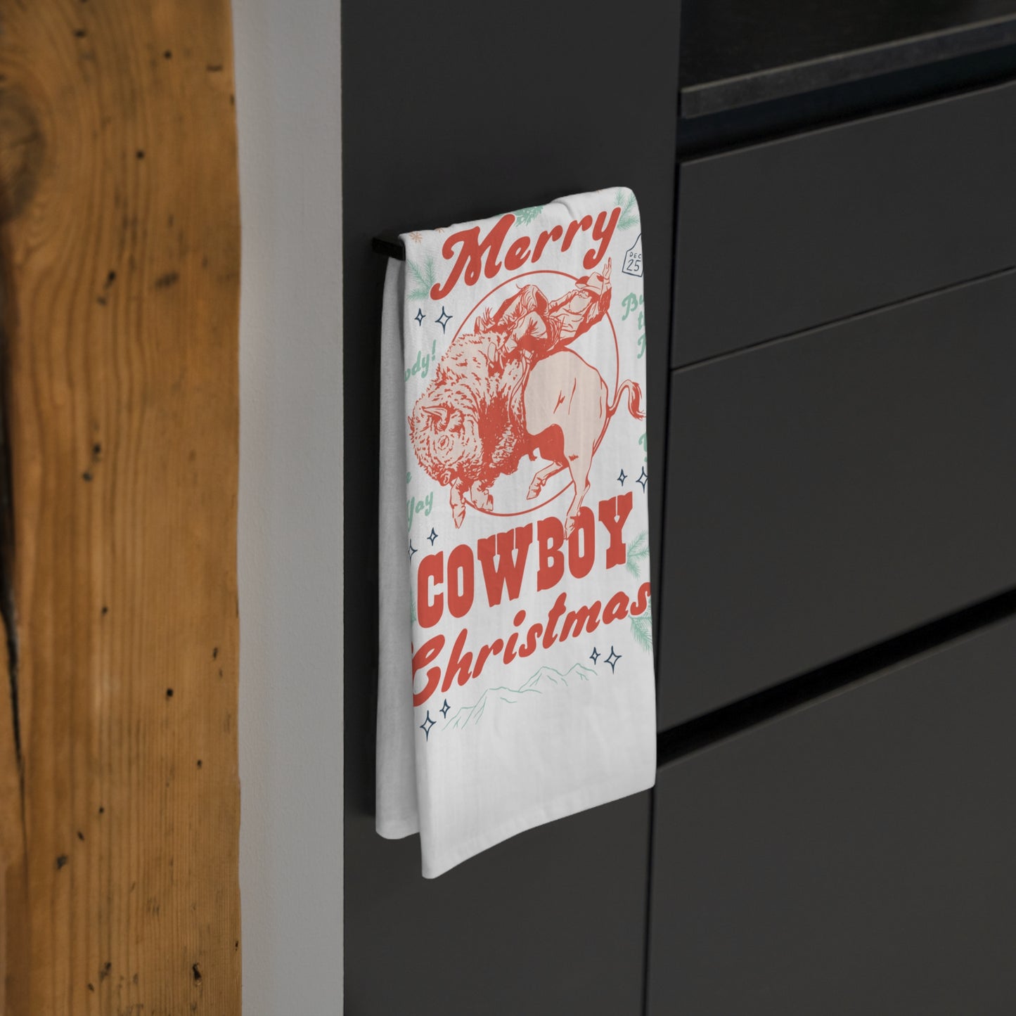 Merry Cowboy Christmas Tea Towel