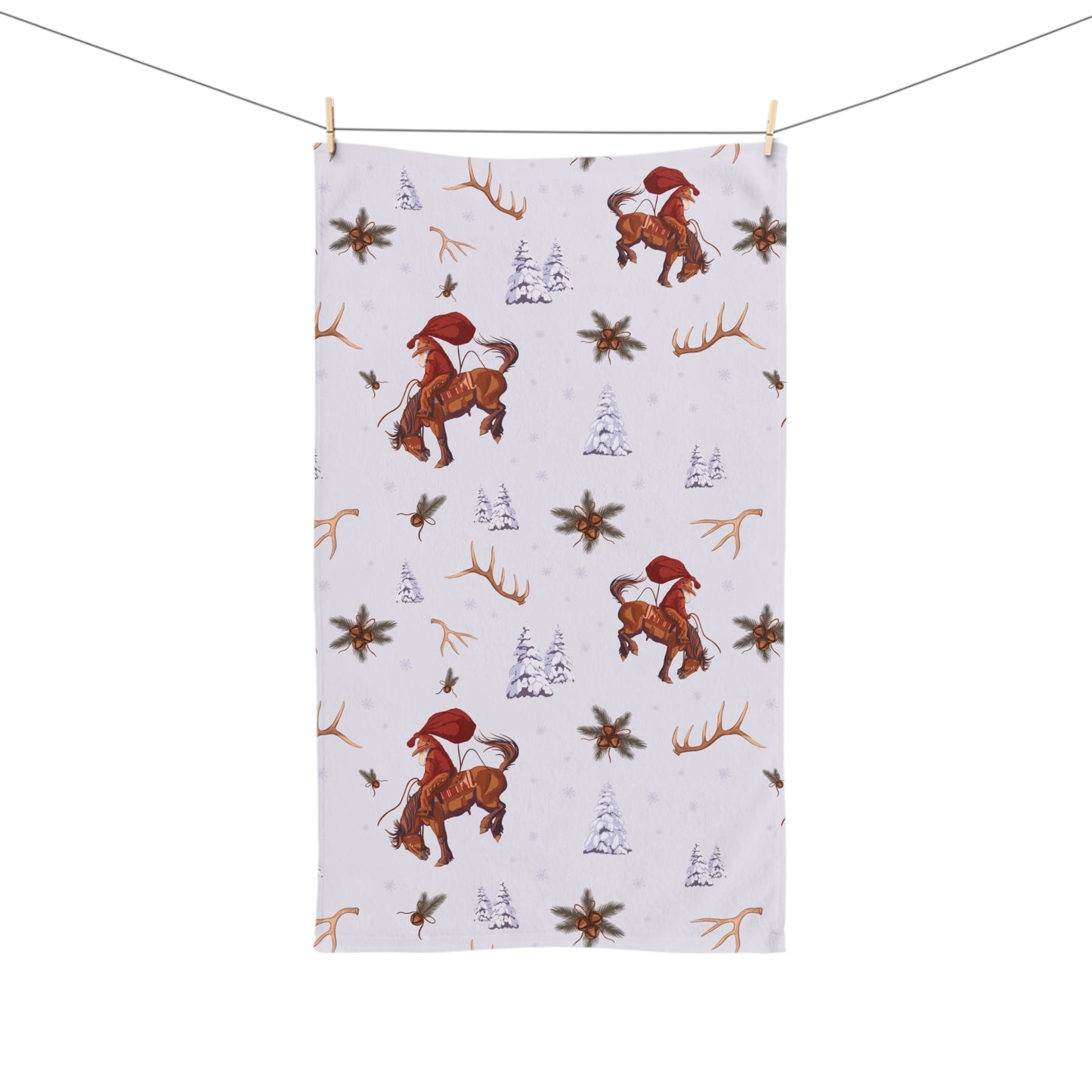Cowboy Santa Hand Towel in Frosty Blue