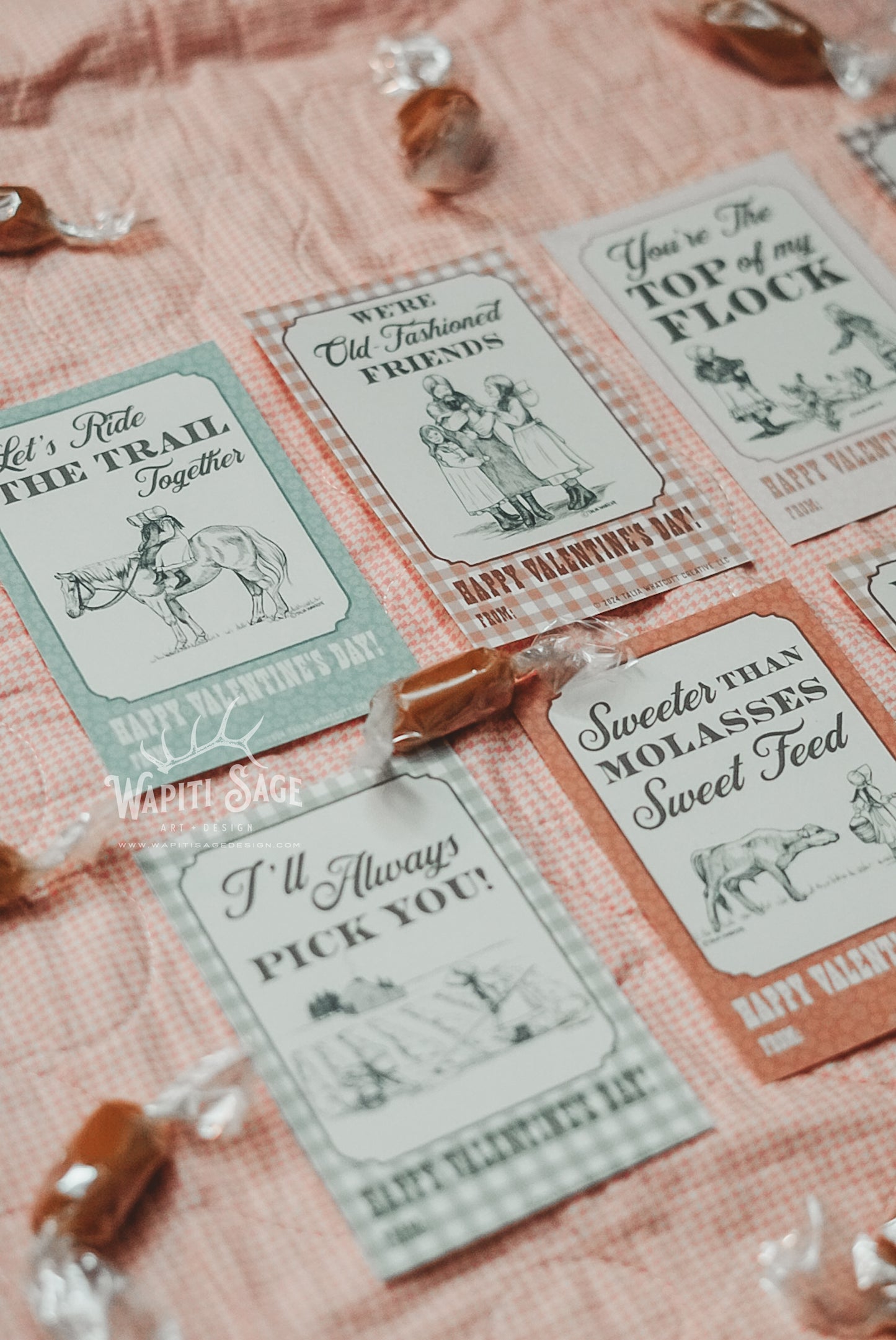 Pioneer Sisters Valentine Cards Digital Printable - Wapiti Sage Design x Paintbrush Prairie Podcast