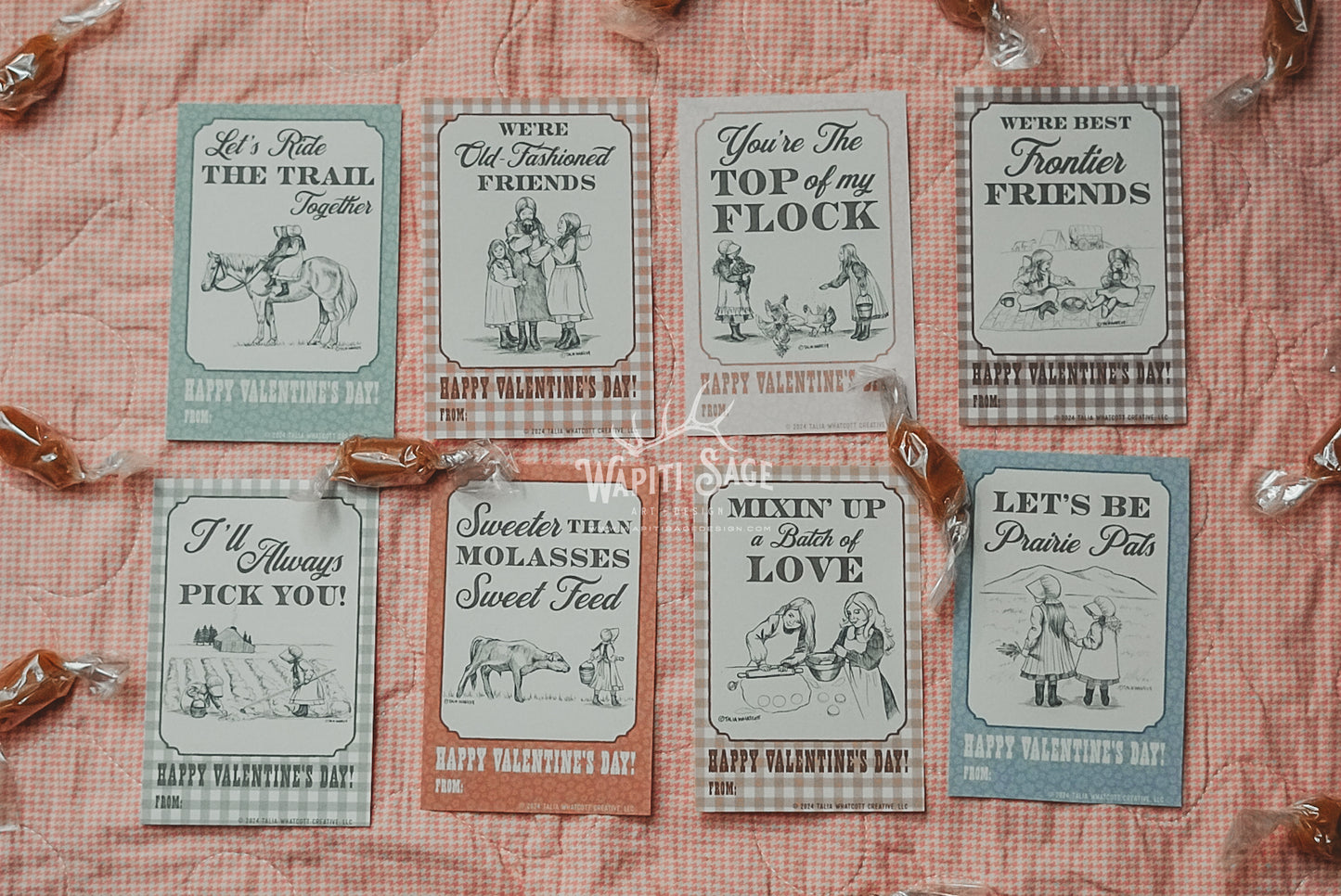 Pioneer Sisters Valentine Cards Digital Printable - Wapiti Sage Design x Paintbrush Prairie Podcast