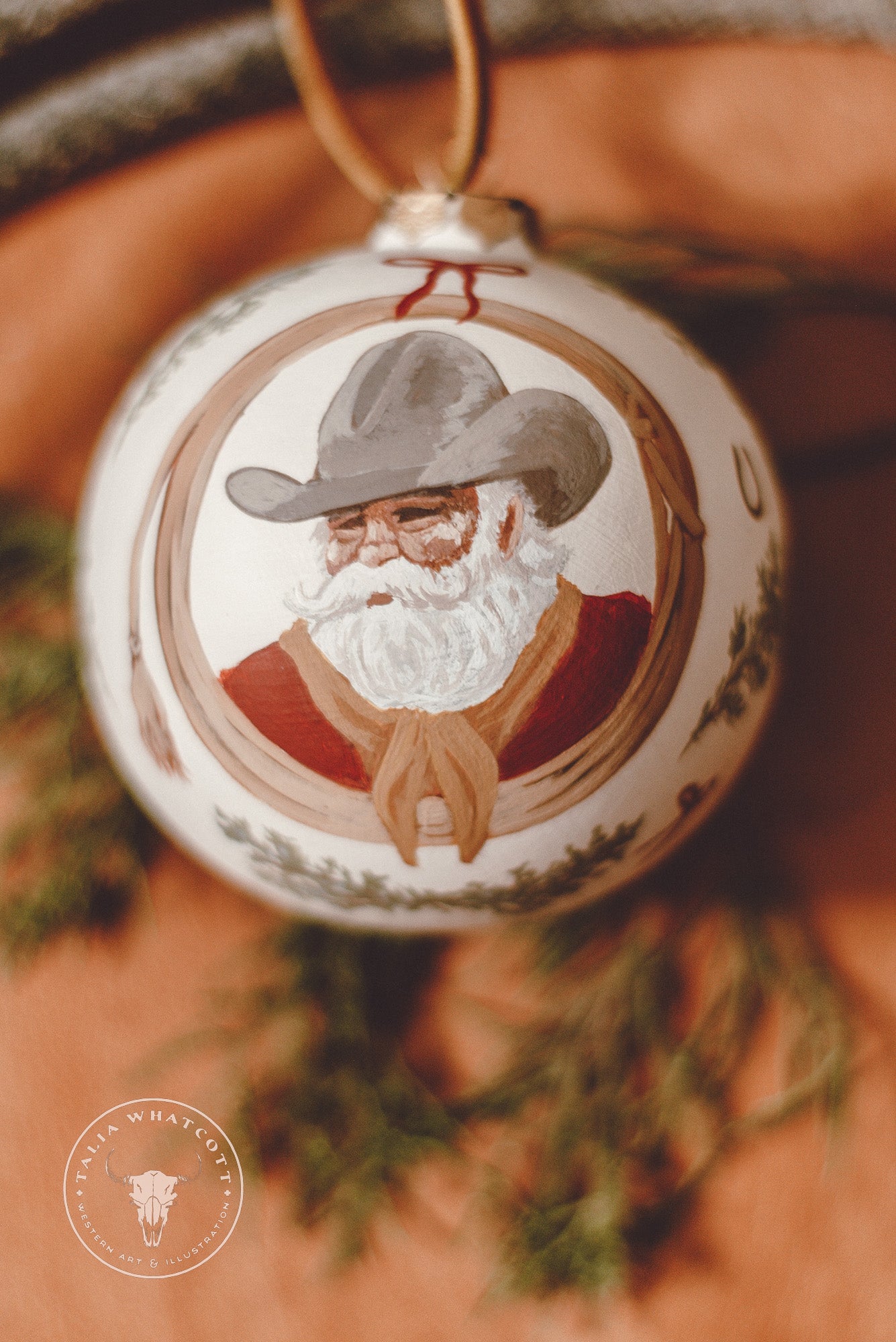 Cowboy Santa Ceramic Ornament