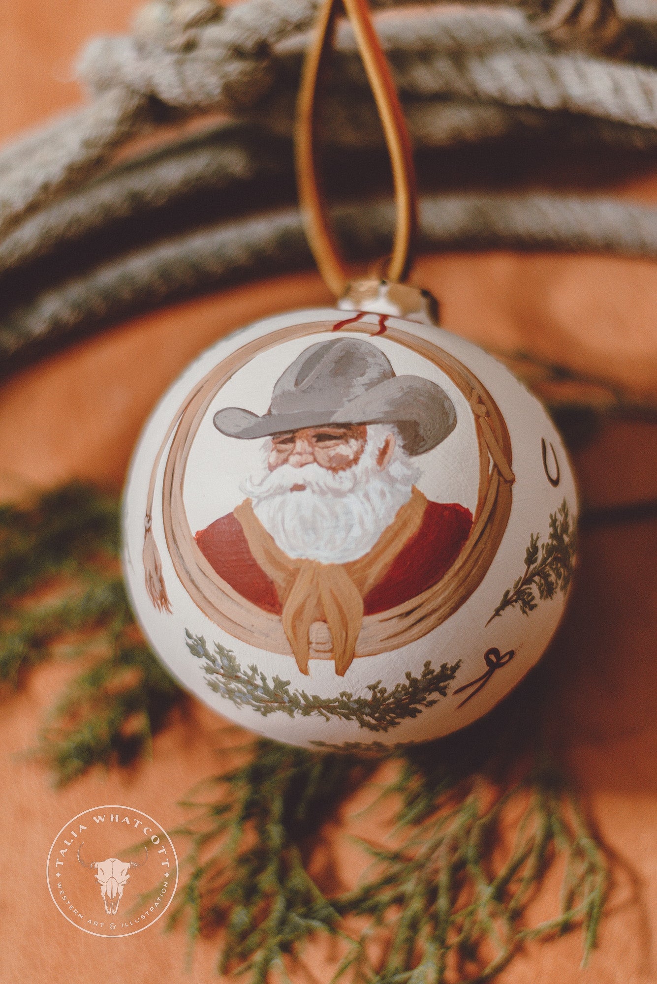 Cowboy Santa Ceramic Ornament