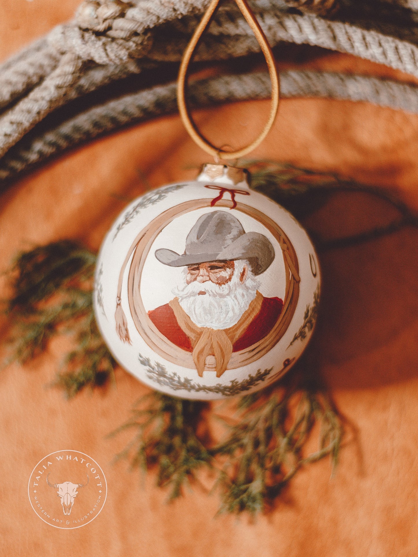 Cowboy Santa Ceramic Ornament