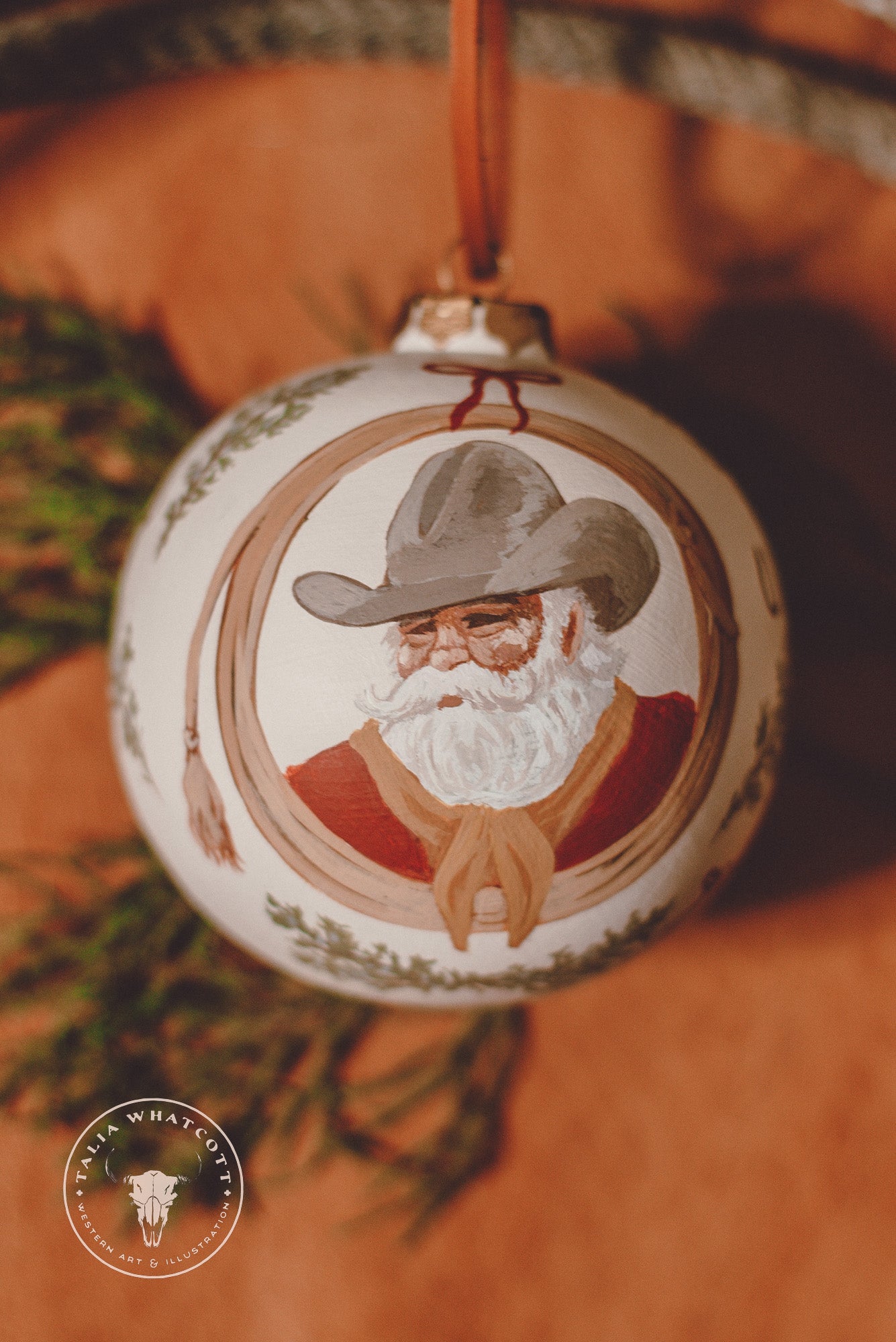 Cowboy Santa Ceramic Ornament