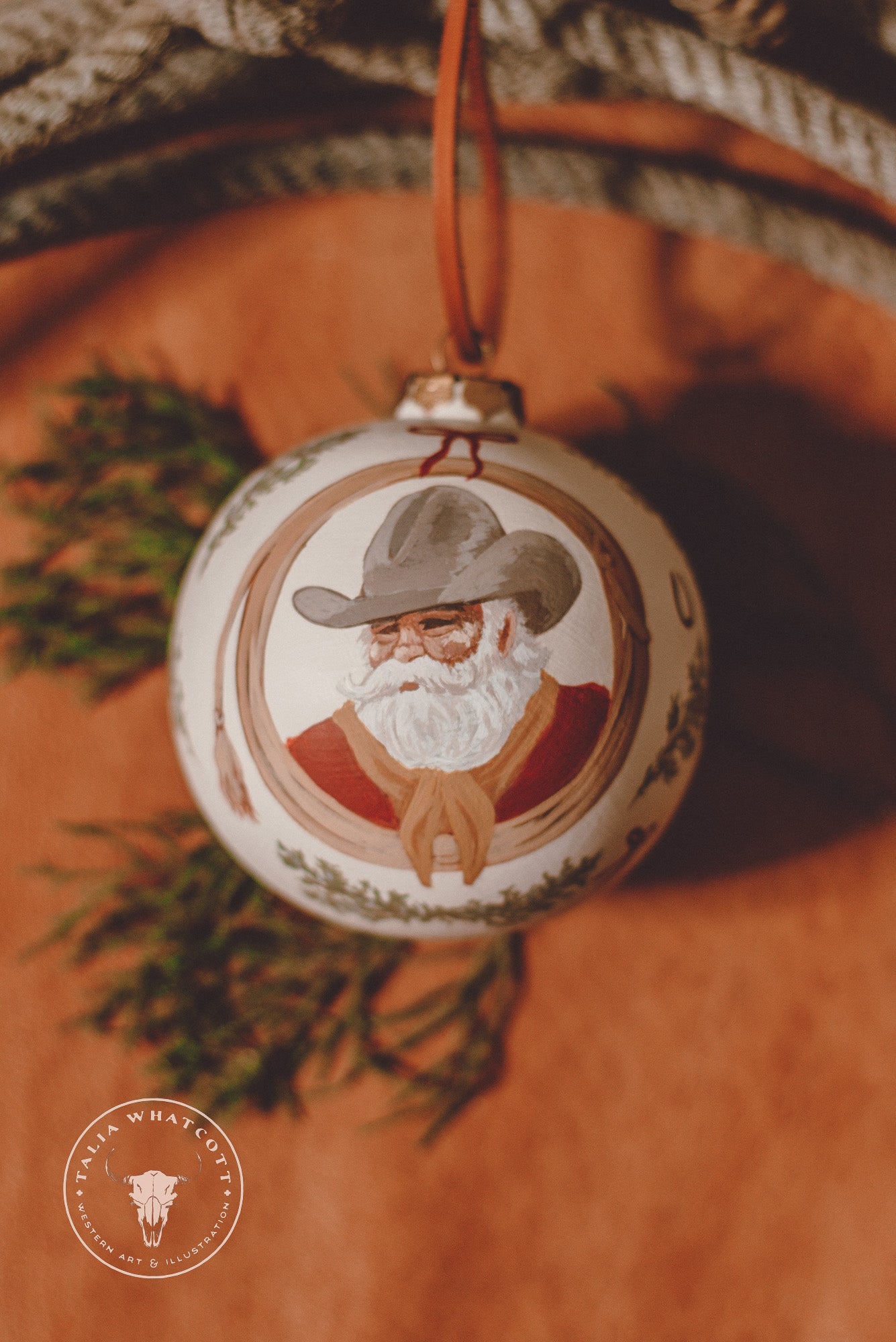 Cowboy Santa Ceramic Ornament