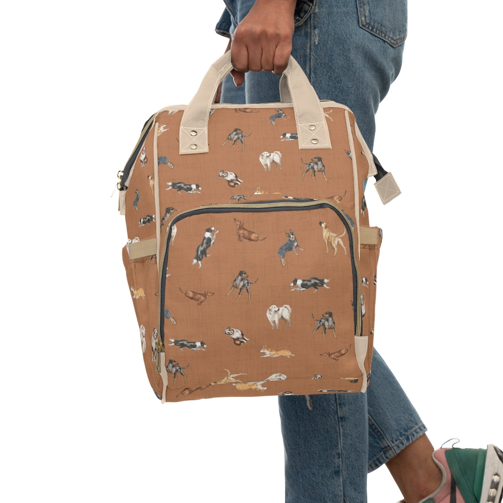 Cow Dogs Diaper Bag in Tan