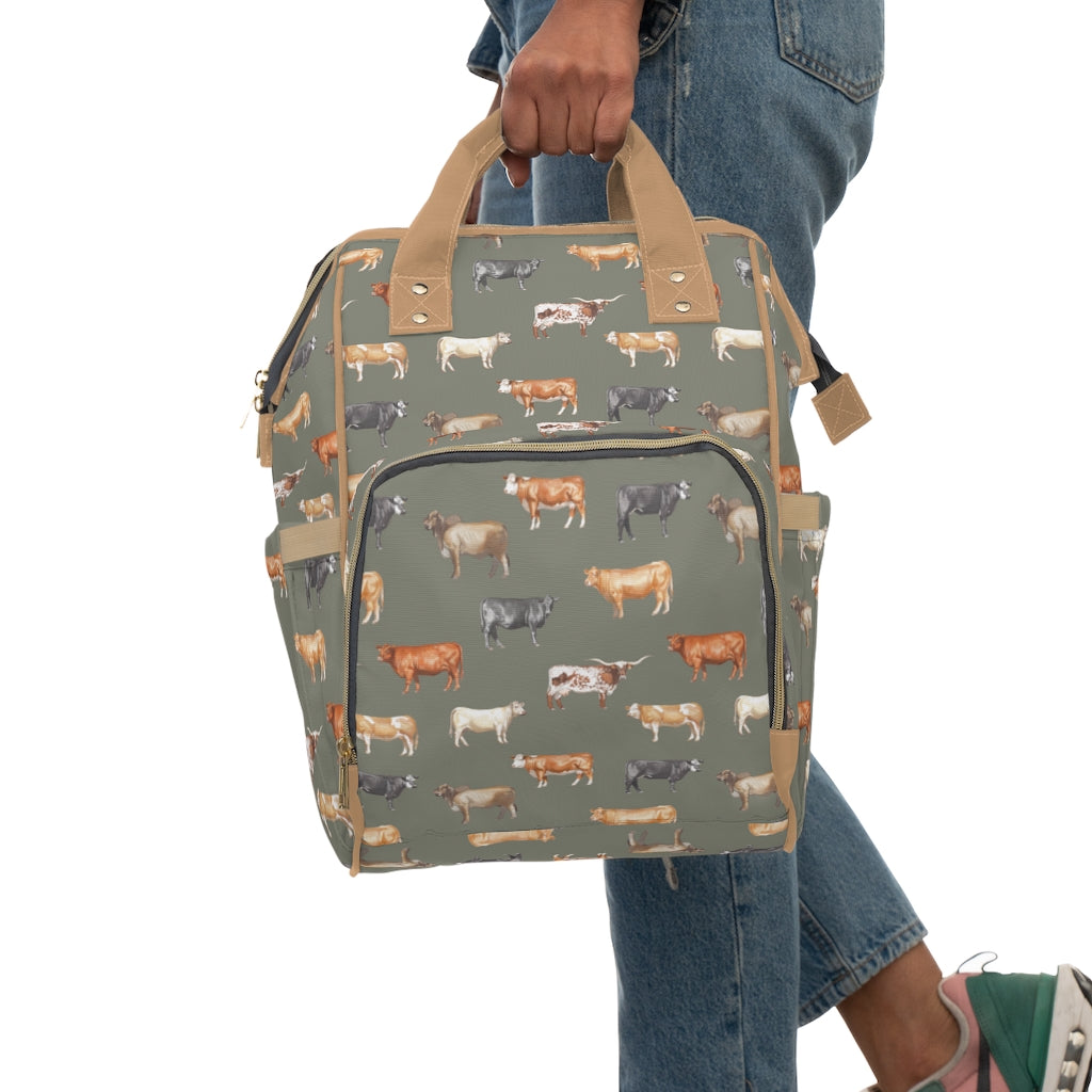 Beef Cows Diaper Bag in Green
