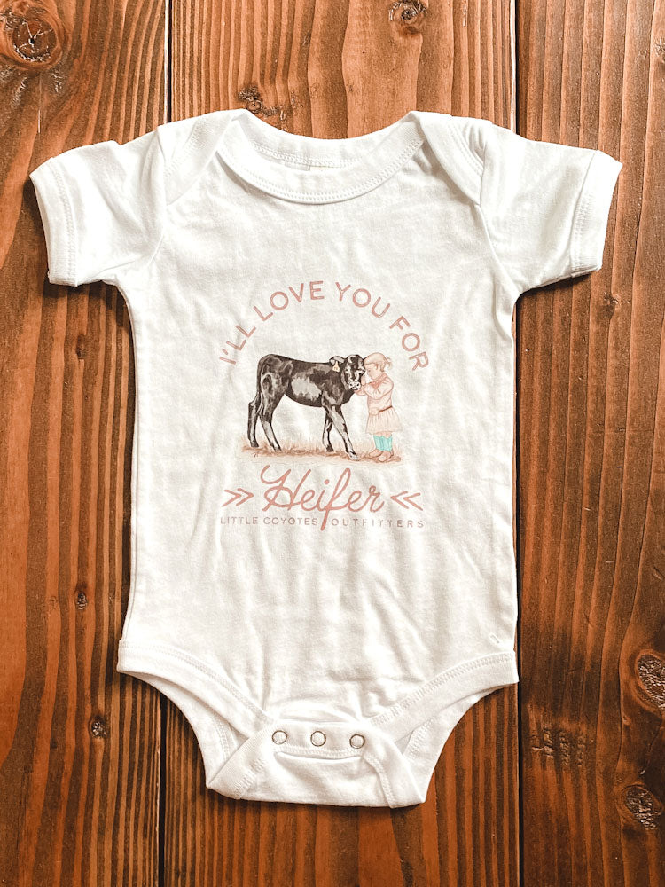 “I’ll Love You for Heifer” Infant Graphic Bodysuit in Snow