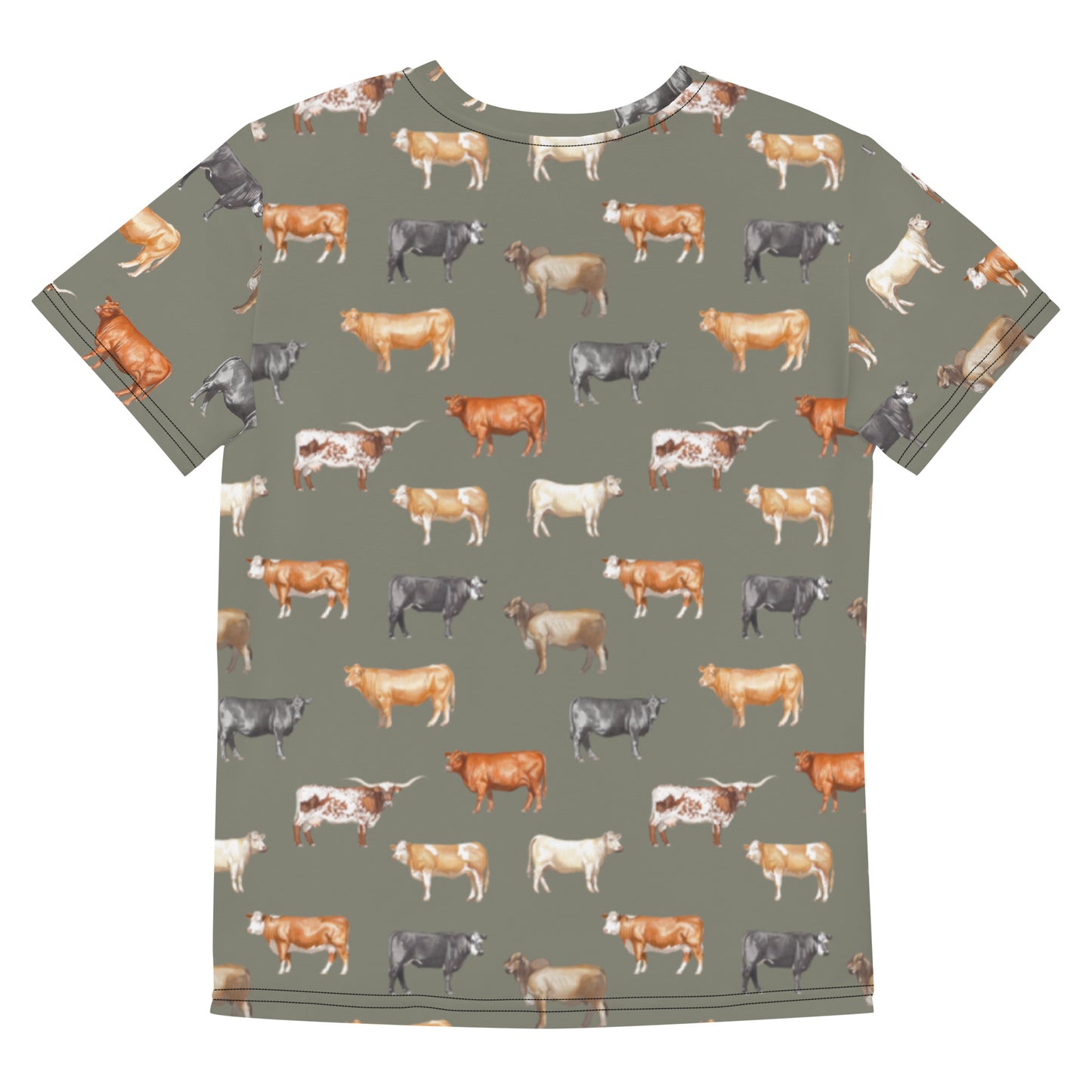 Beef Cows Big Kids Tee in Army Green