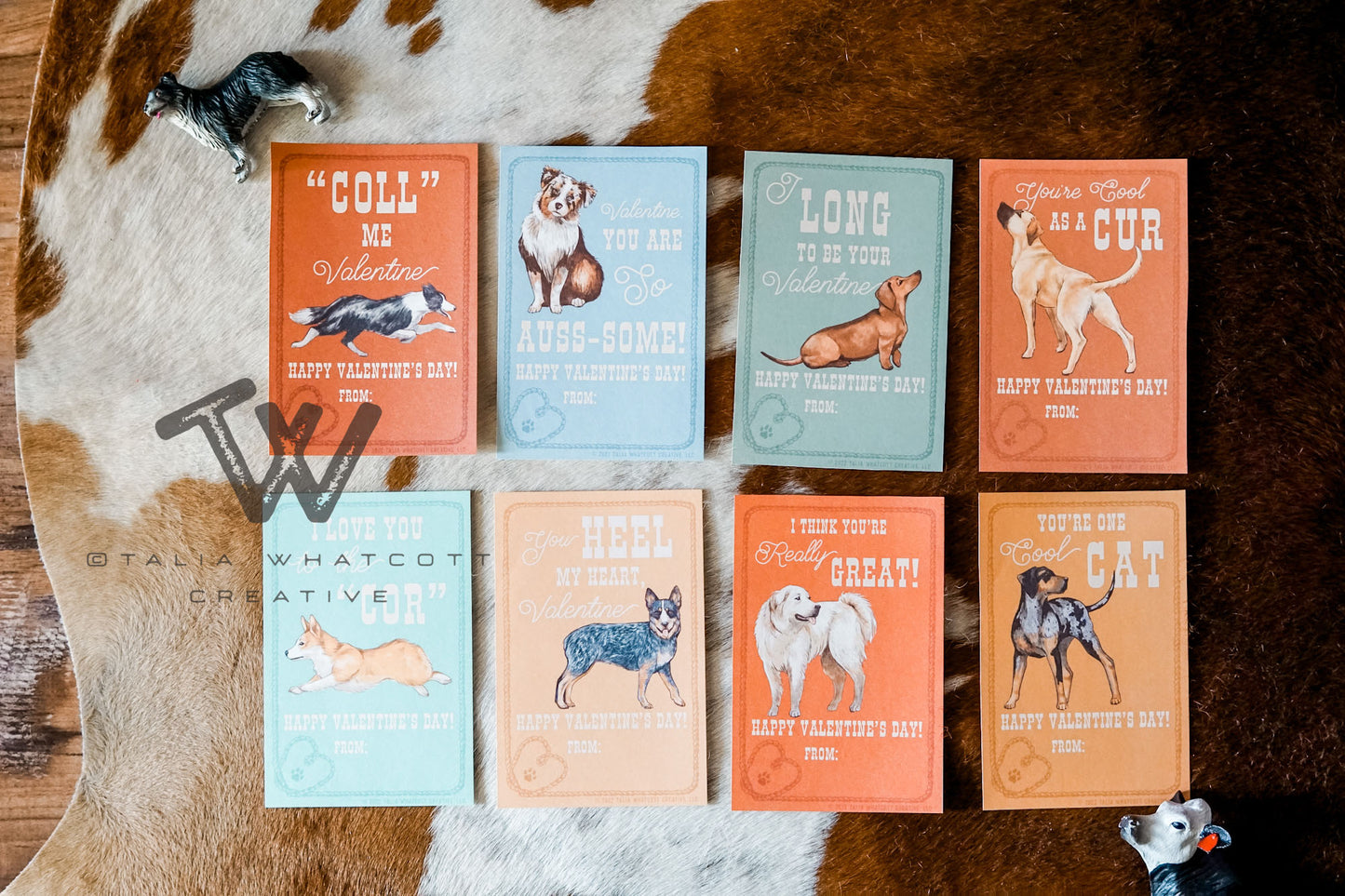 Cow Dogs Valentine Cards Digital Printable