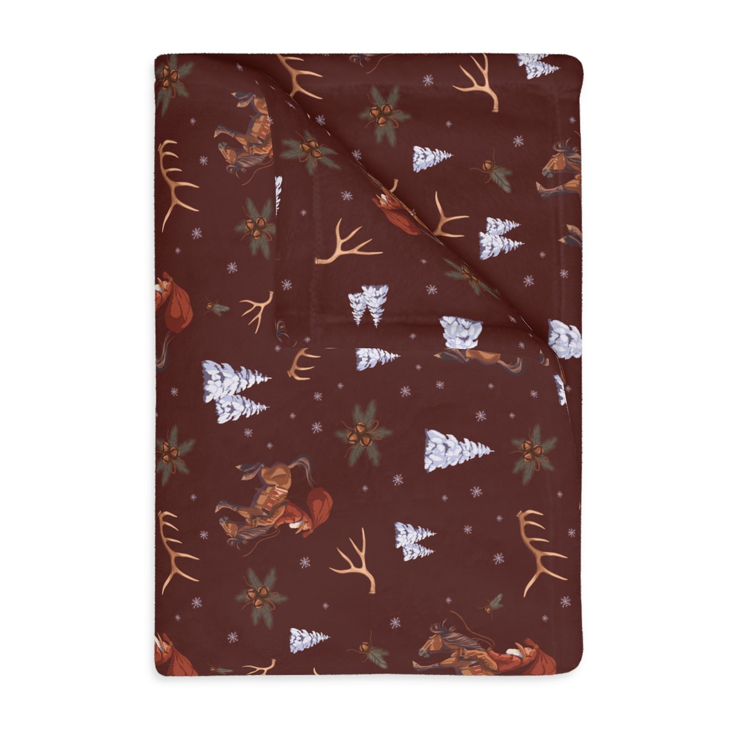Cowboy Santa Velveteen Microfiber Throw Blanket in Burgundy