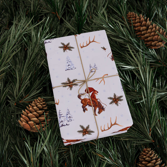 Cowboy Santa Wrapping Paper in Frosty Blue