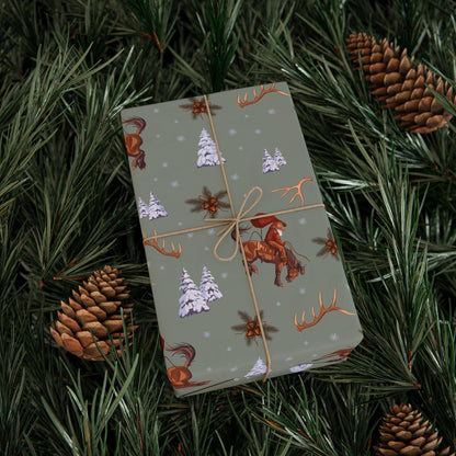 Cowboy Santa Wrapping Paper in Sage