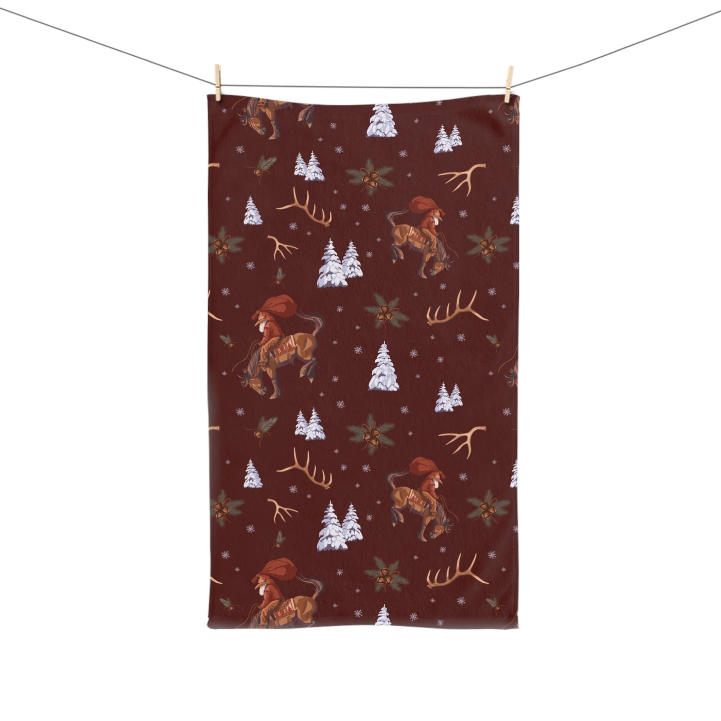 Cowboy Santa Hand Towel in Burgundy