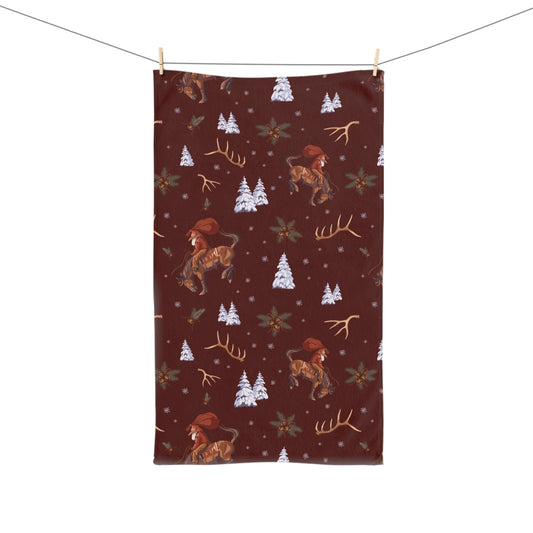 Cowboy Santa Hand Towel in Burgundy