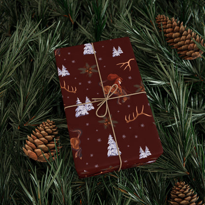 Cowboy Santa Wrapping Paper in Burgundy