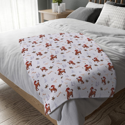 Cowboy Santa Velveteen Microfiber Throw Blanket in Frosty Blue