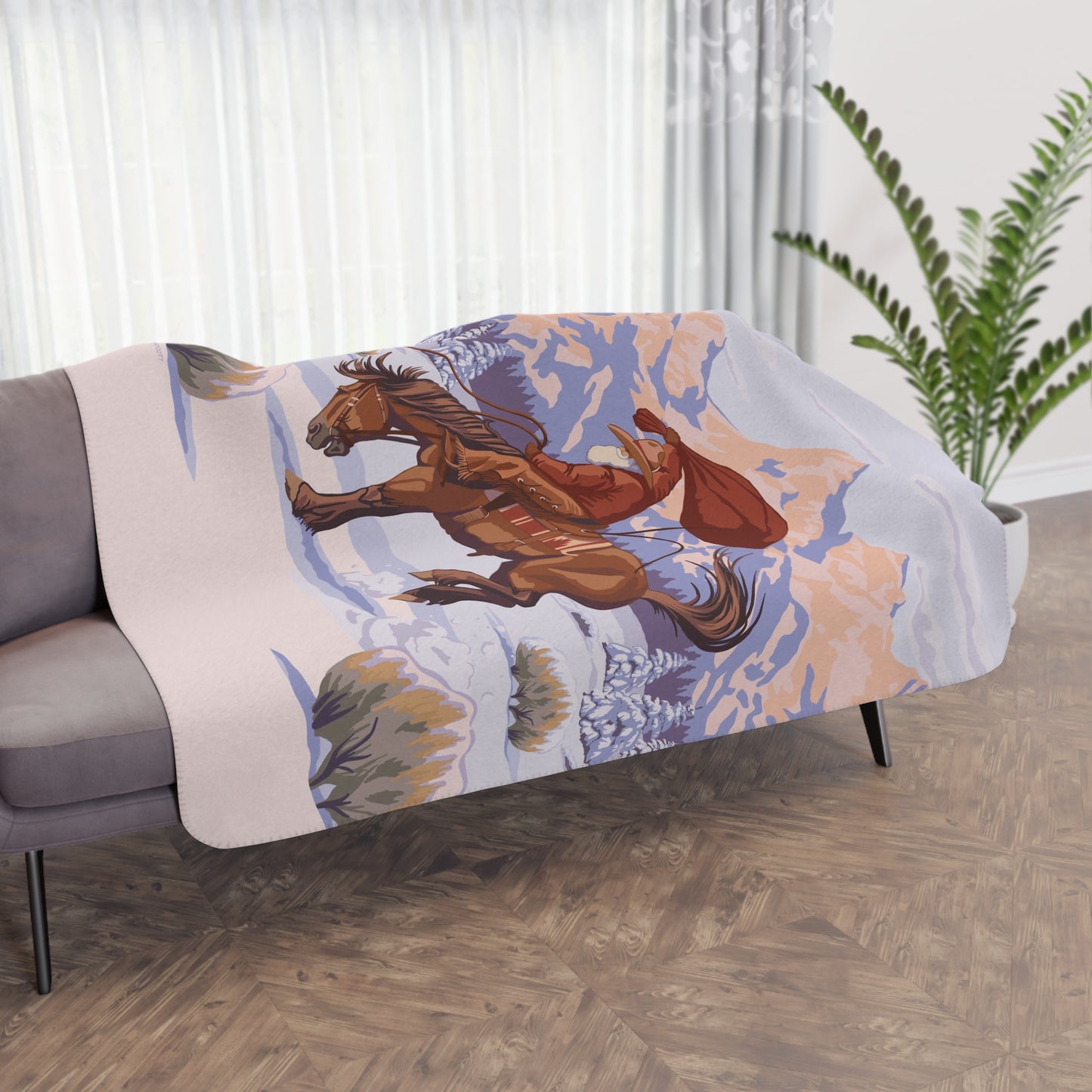 Wyoming Cowboy Santa Sherpa Blanket