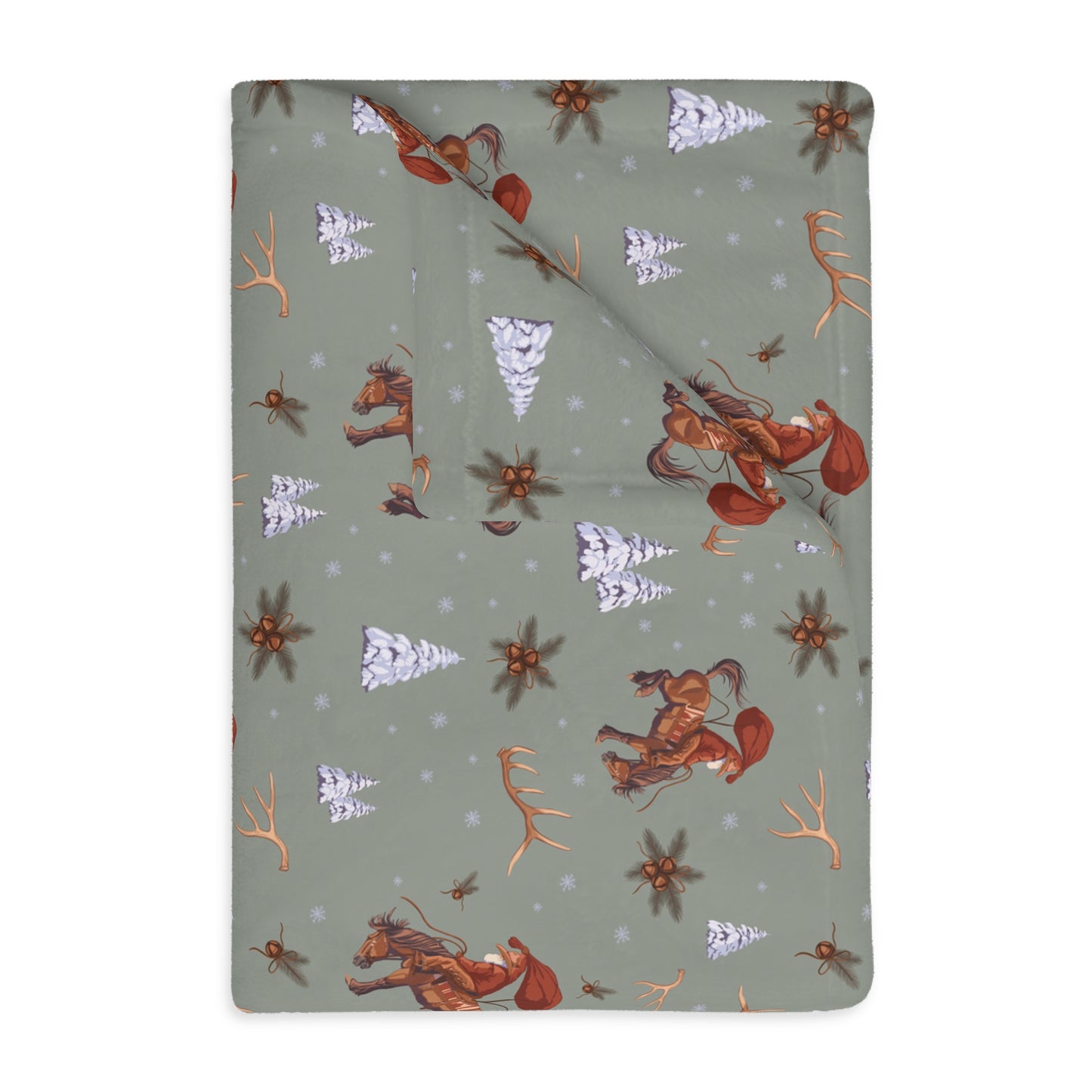 Cowboy Santa Velveteen Microfiber Throw Blanket in Sage