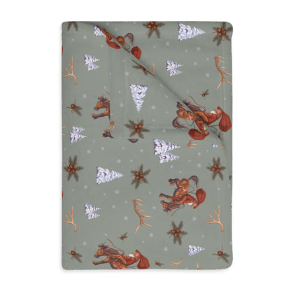 Cowboy Santa Velveteen Microfiber Throw Blanket in Sage