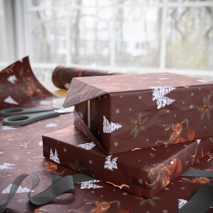 Cowboy Santa Wrapping Paper in Burgundy