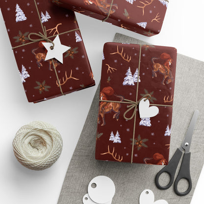 Cowboy Santa Wrapping Paper in Burgundy