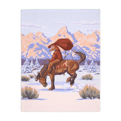 Wyoming Cowboy Santa Velveteen Microfiber Throw Blanket
