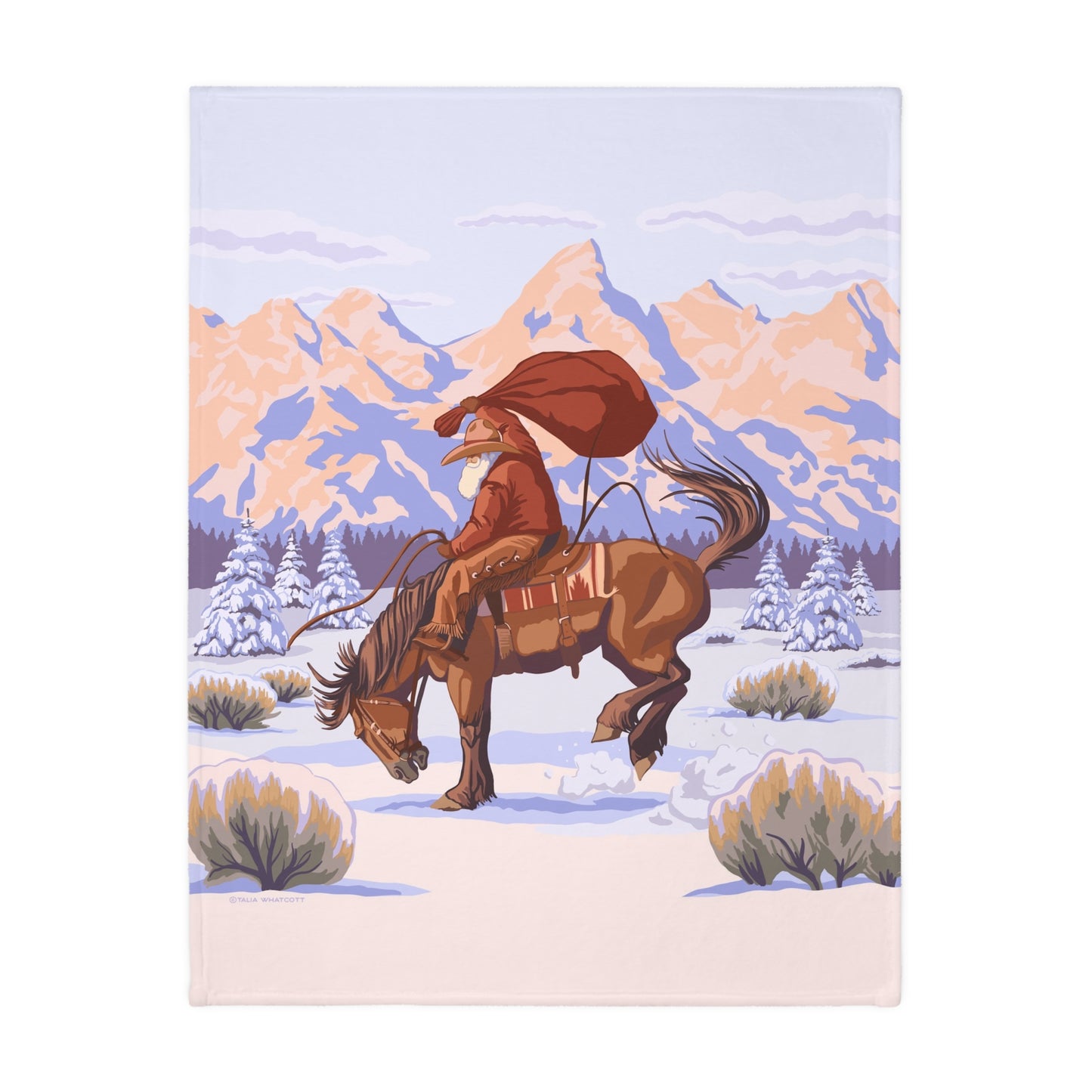 Wyoming Cowboy Santa Velveteen Microfiber Throw Blanket