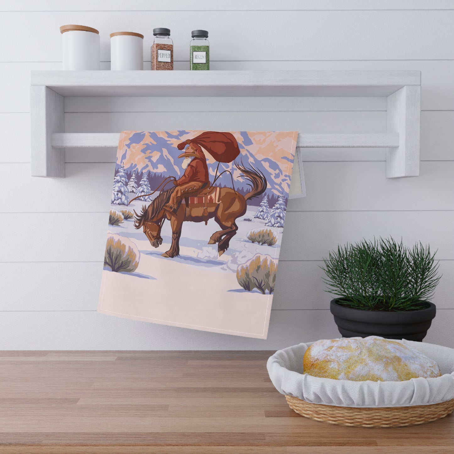 Wyoming Cowboy Santa Kitchen Towel