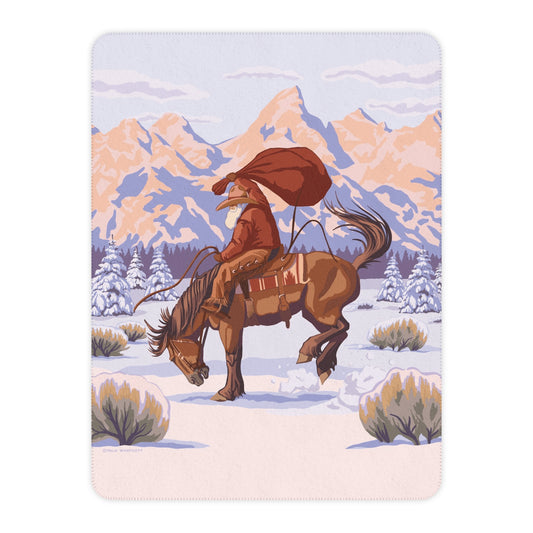 Wyoming Cowboy Santa Sherpa Blanket