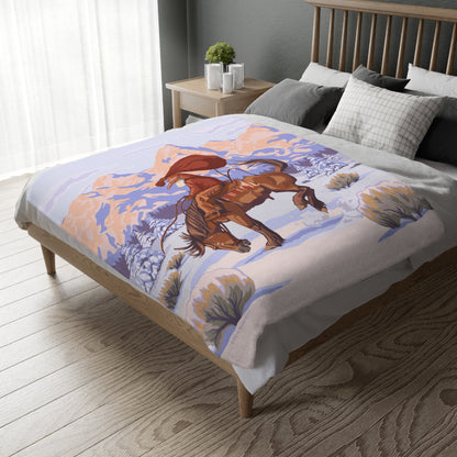 Wyoming Cowboy Santa Velveteen Microfiber Throw Blanket
