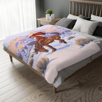 Wyoming Cowboy Santa Velveteen Microfiber Throw Blanket