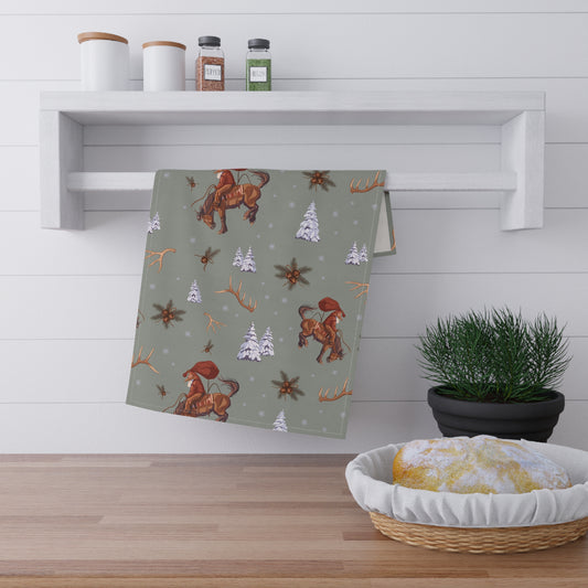 Cowboy Santa Kitchen Towel in Sage