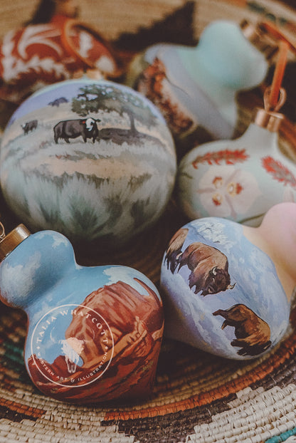 Baldy Cows on the Prairie Ceramic Ornament