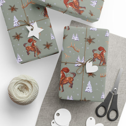 Cowboy Santa Wrapping Paper in Sage