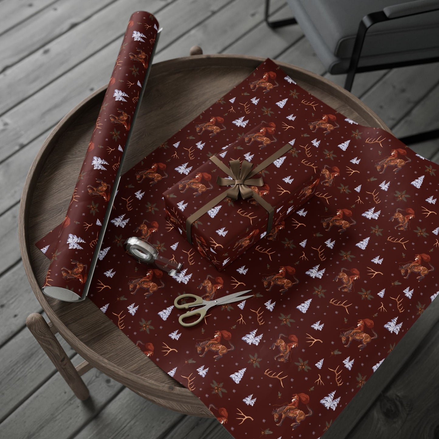 Cowboy Santa Wrapping Paper in Burgundy