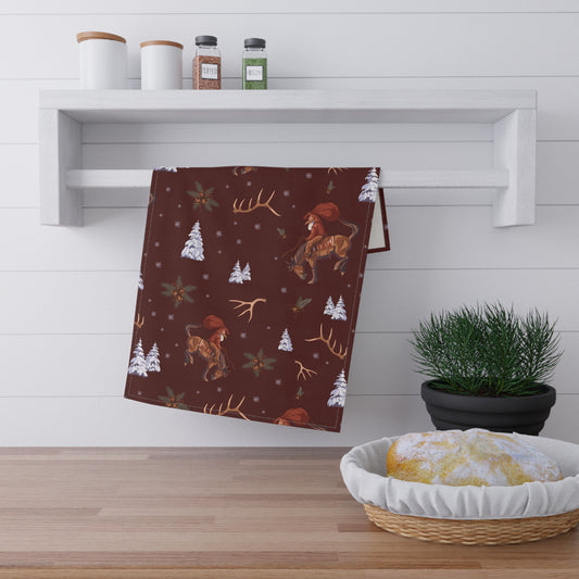 Cowboy Santa Kitchen Towel in Burgundy