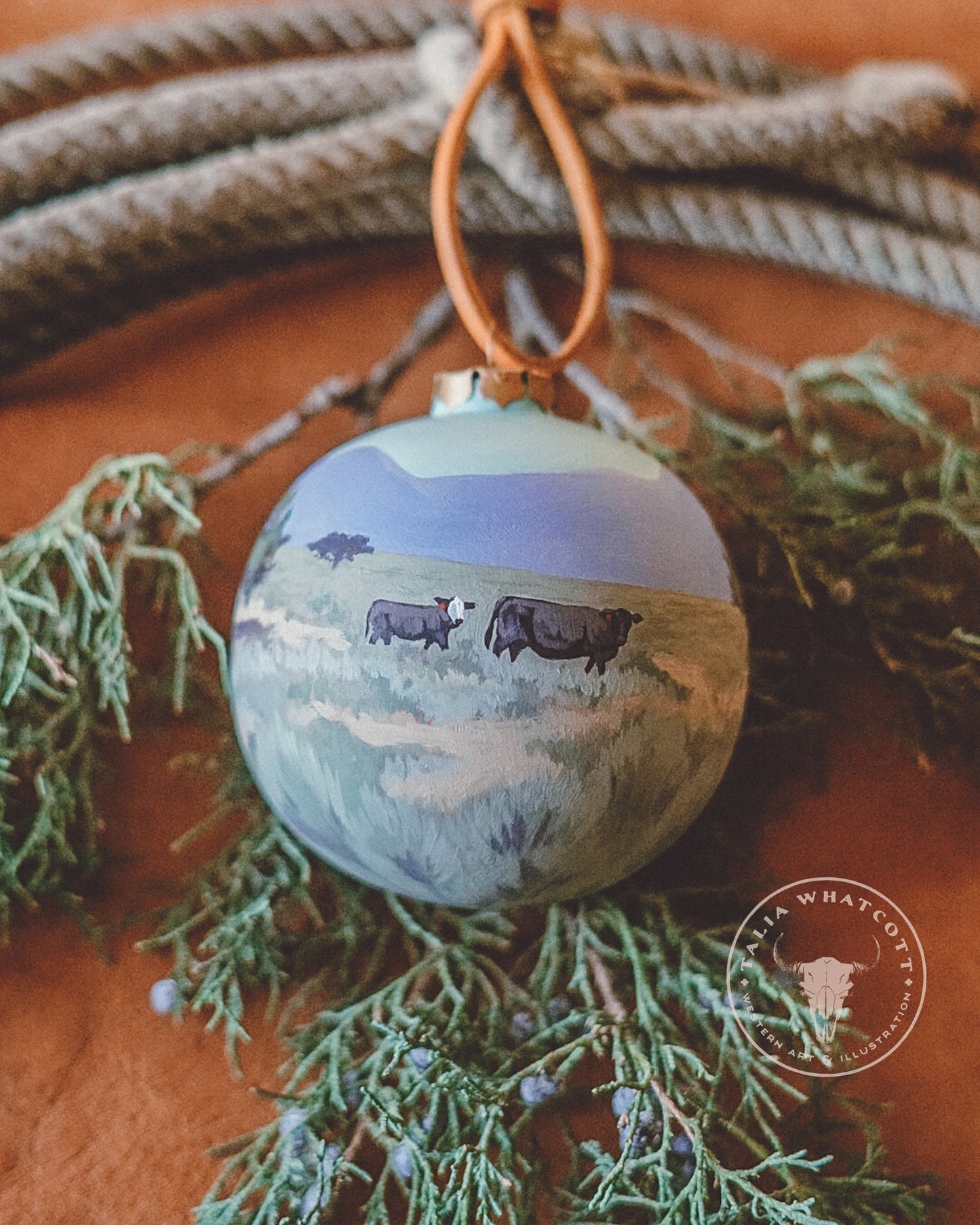 Baldy Cows on the Prairie Ceramic Ornament