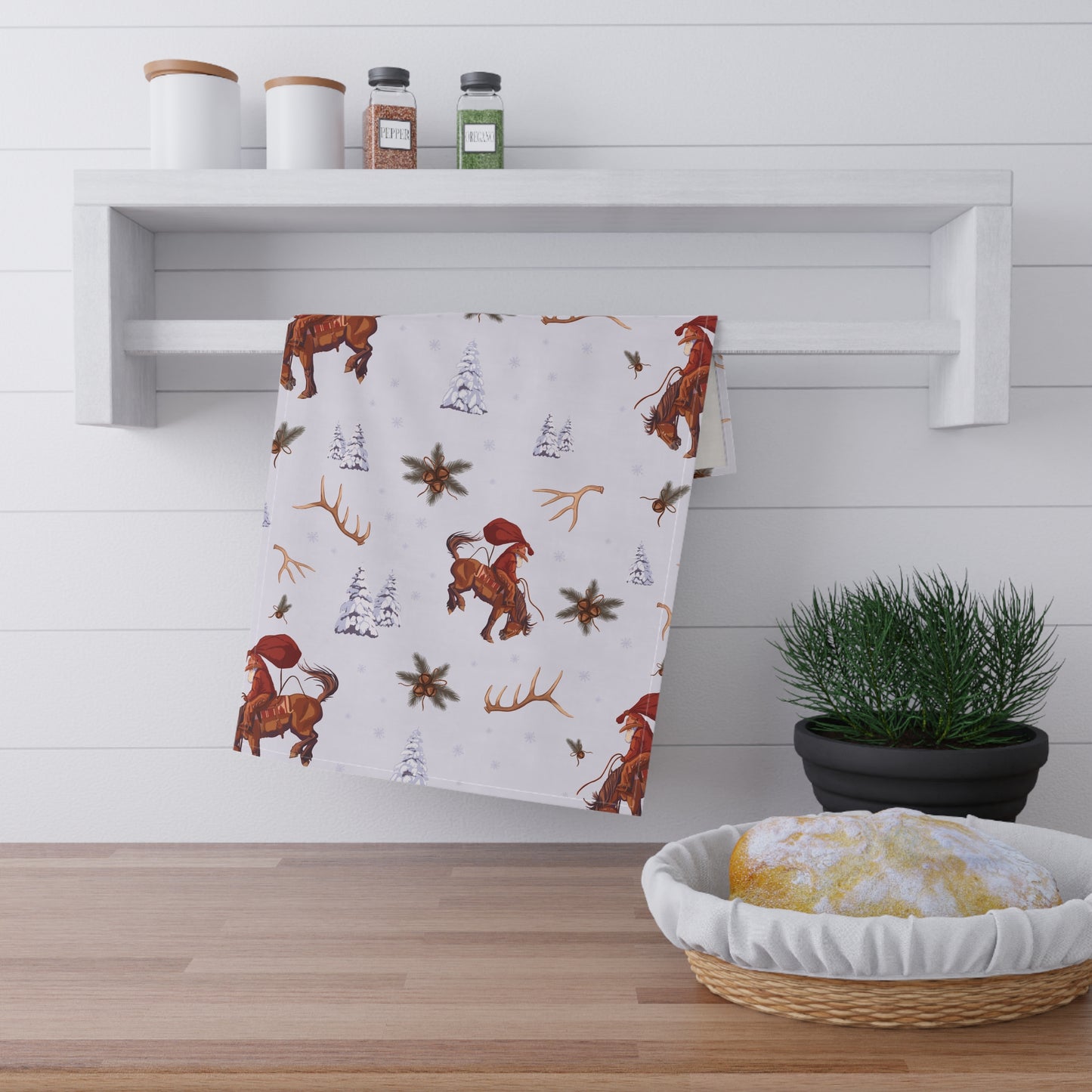 Cowboy Santa Kitchen Towel in Frosty Blue