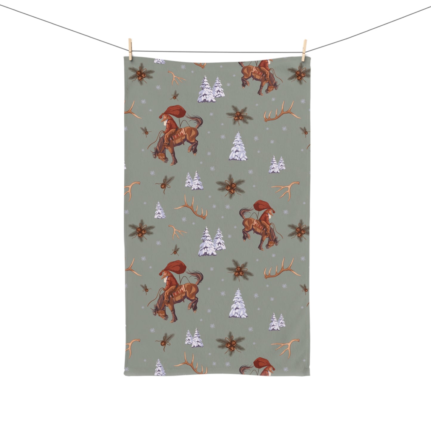 Cowboy Santa Hand Towel in Sage