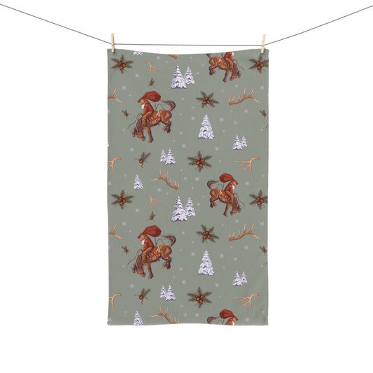 Cowboy Santa Hand Towel in Sage