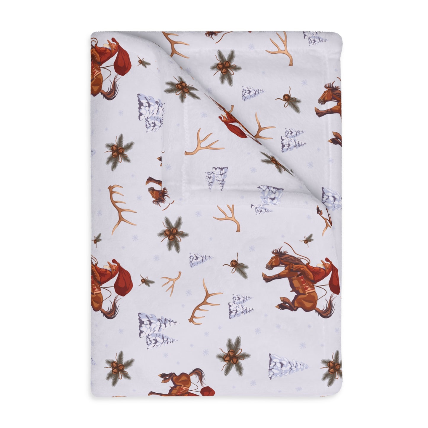 Cowboy Santa Velveteen Microfiber Throw Blanket in Frosty Blue