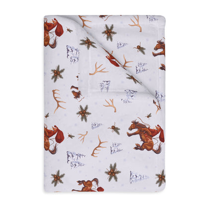 Cowboy Santa Velveteen Microfiber Throw Blanket in Frosty Blue