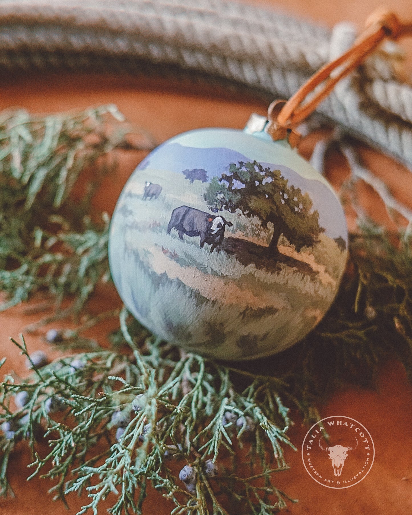 Baldy Cows on the Prairie Ceramic Ornament
