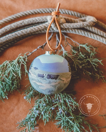 Baldy Cows on the Prairie Ceramic Ornament