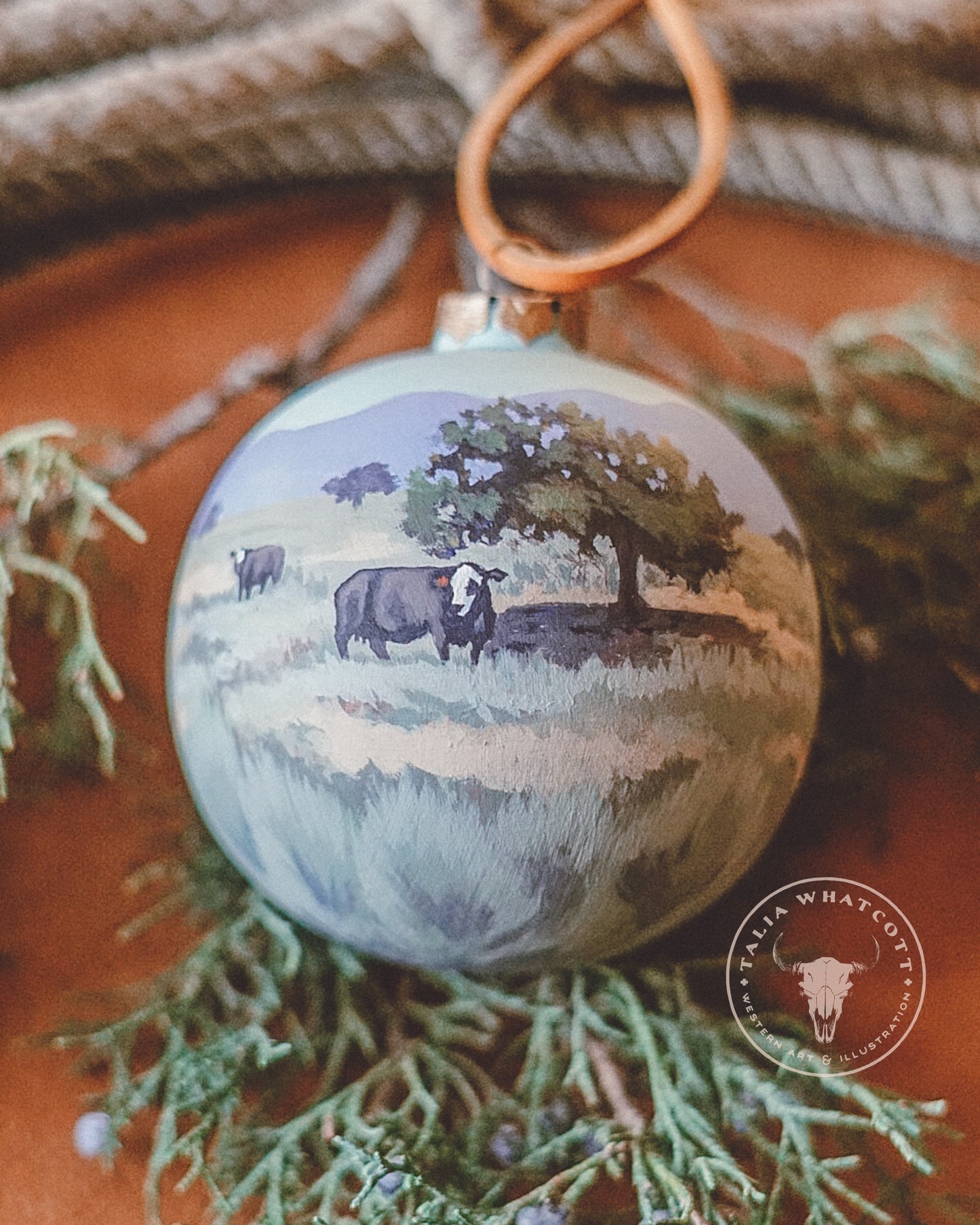 Baldy Cows on the Prairie Ceramic Ornament