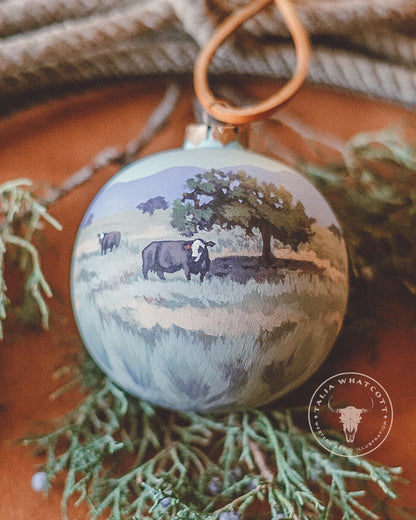 Baldy Cows on the Prairie Ceramic Ornament