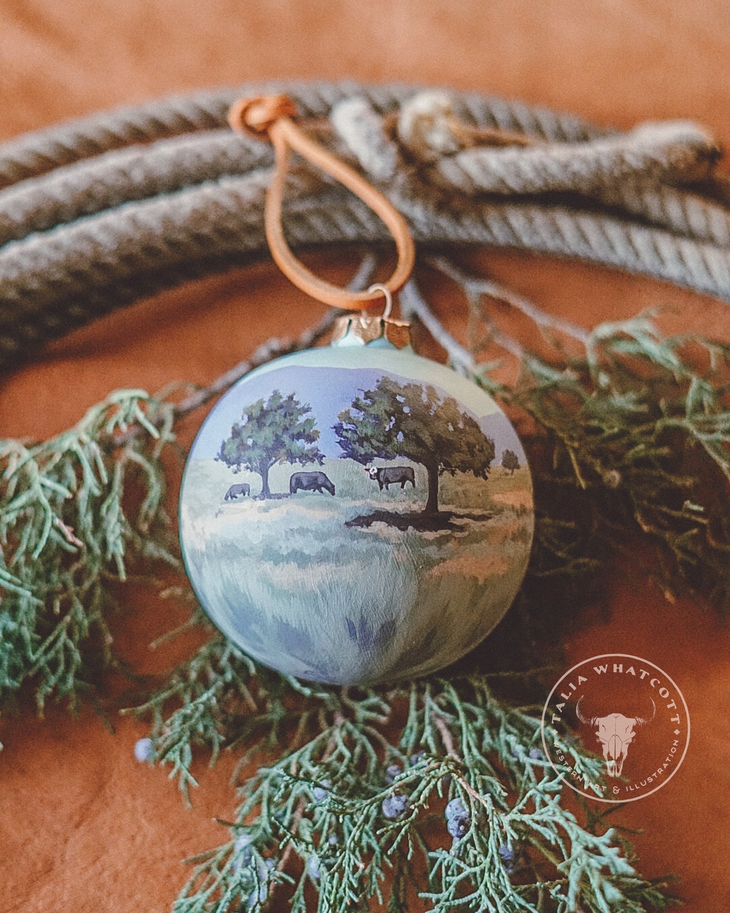 Baldy Cows on the Prairie Ceramic Ornament